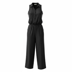 Sunner Black Sleeveless Collared Wide-Leg Jumpsuit - Large